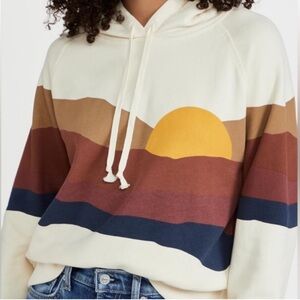 Faherty Women's Soleil Sunset Stripe Hoodie Cream Brown Navy Size Small